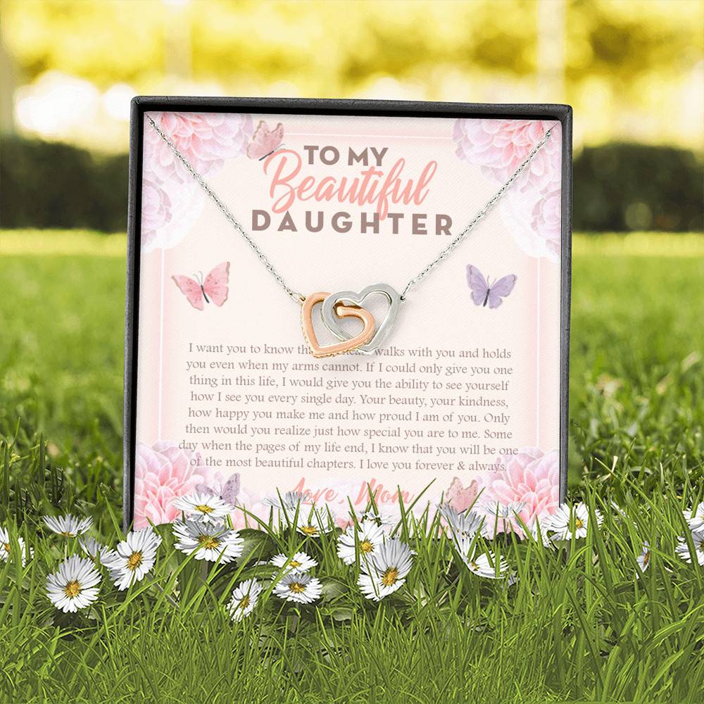 To My Beautiful Daughter My Hearts Walks With You Interlocking Hearts Pendant Necklace - Mom Daughter Gifts