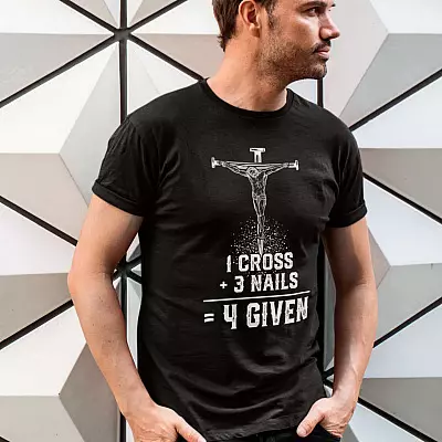 Alternative view of 1 Cross 3 Nails 4 Given Religious Jesus Faith T-Shirt - V-Neck Shirt