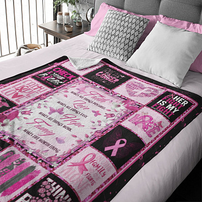 Alternative view of Pink Breast Cancer Awareness Gifts Faith Hope Love Family Fleece Blanket - Sherpa Blanket