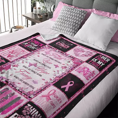 Alternative view of Pink Breast Cancer Awareness Gifts Faith Hope Love Family Fleece Blanket - Sherpa Blanket