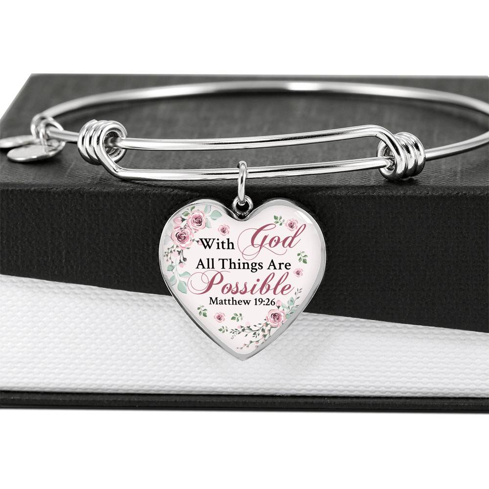 With God All Things Are Possible Mathew 19 26 Christian Heart Pendant Necklace for Women