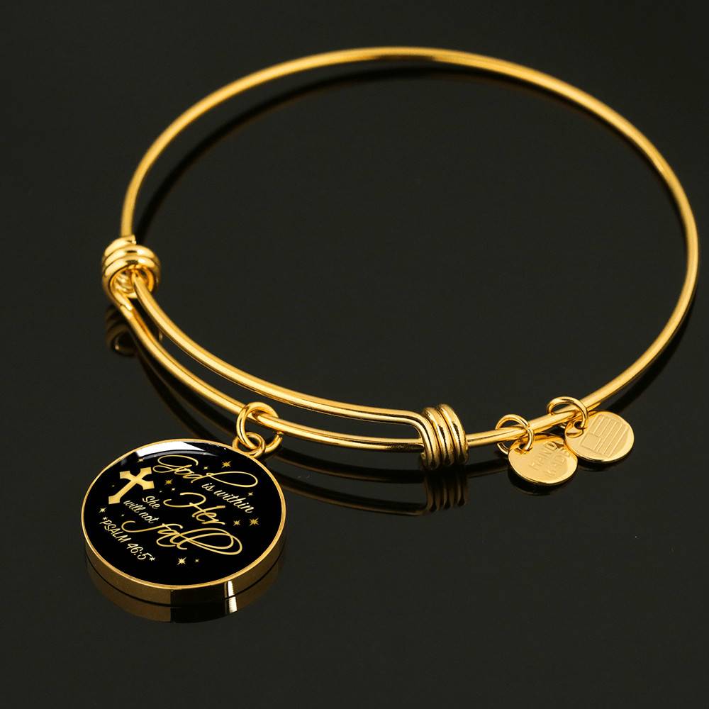 Cross God Is Within Her She Will Not Fall Psalm 46 5 Christian Circle Pendant Necklace - Bangle