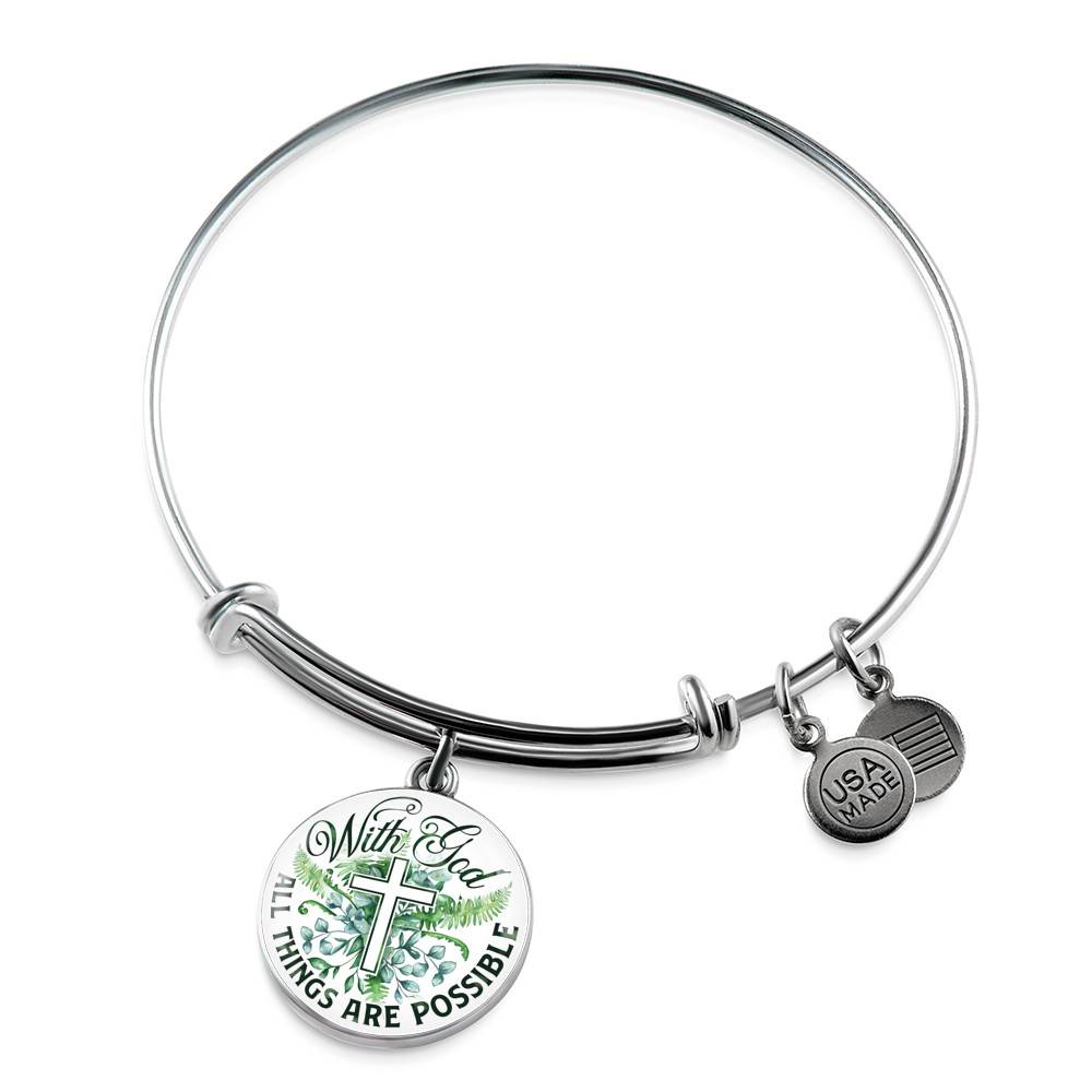 With God All Things Are Possible Flower Cross Circle Pendant Necklace