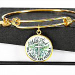 With God All Things Are Possible Flower Cross Circle Pendant Necklace