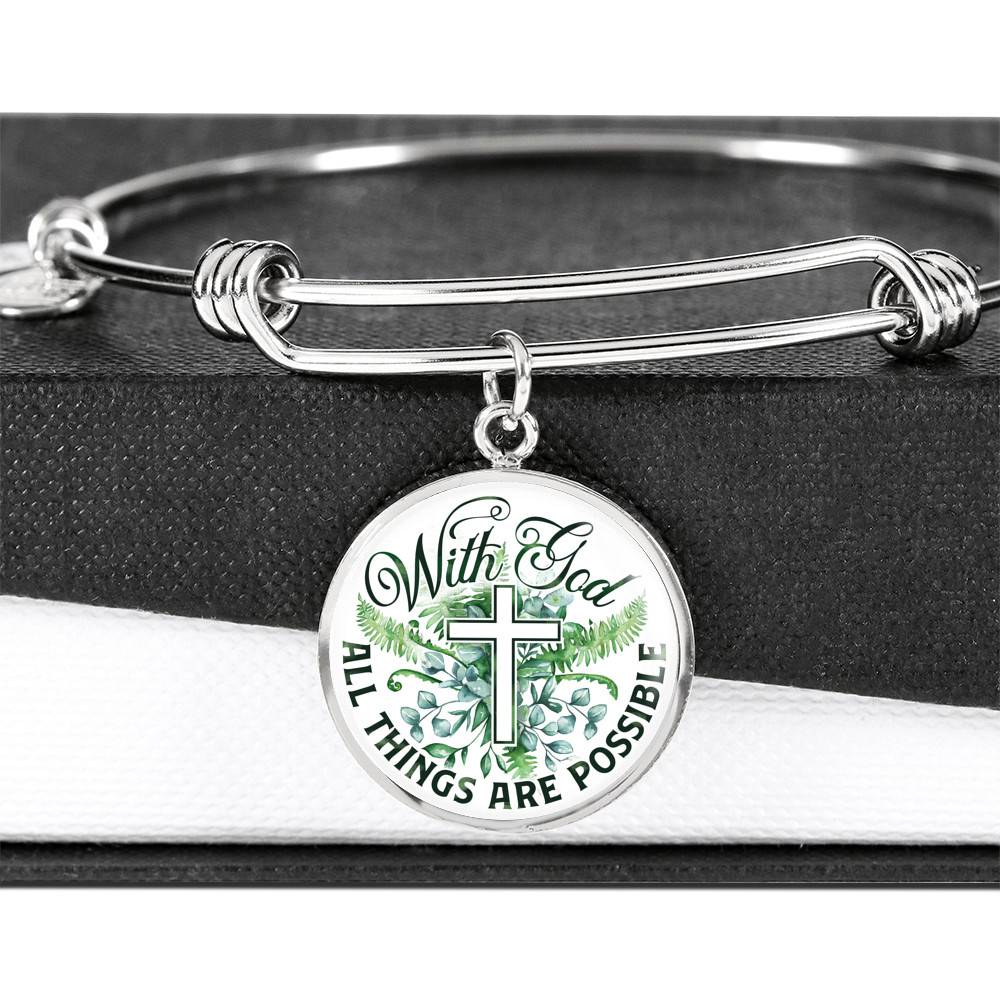 With God All Things Are Possible Flower Cross Circle Pendant Necklace