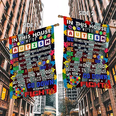 Alternative view of In This House We Do Autism Garden Flag - Puzzle Autism Awareness House Flag - Wall Flag