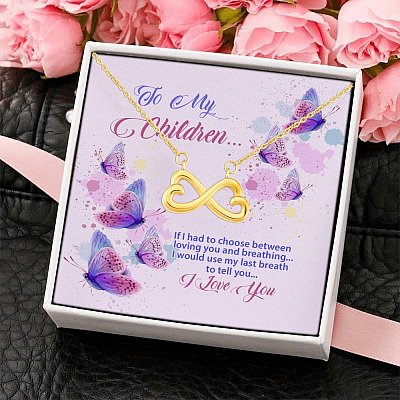 Alternative view of To My Children If I Had to Choose Between Loving You and Breathing Butterfly Infinity Heart Pendant Necklace