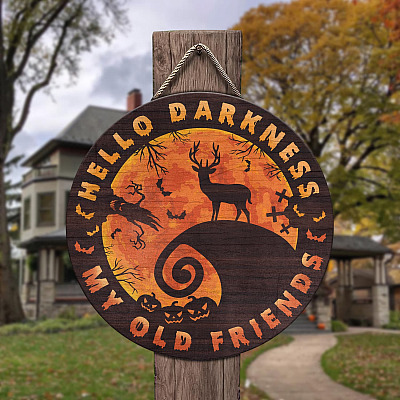 Spooky Deer Hunting Red Moon Halloween Decorative Door Sign - Scary Deer Hunter Happy Halloween Front Porch Sign Indoor Outdoor Decor