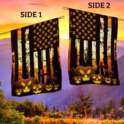 Alternative view of Happy Halloween Spooky Pumpkin American Decorative Flag - Scary Pumpkin Happy Halloween Custome Garden House Sign Flag