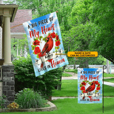 Alternative view of A Big Piece Of My Heart Live In Heaven Personalized Name Outdoor Garden Flag - House Flag - Wall Flag