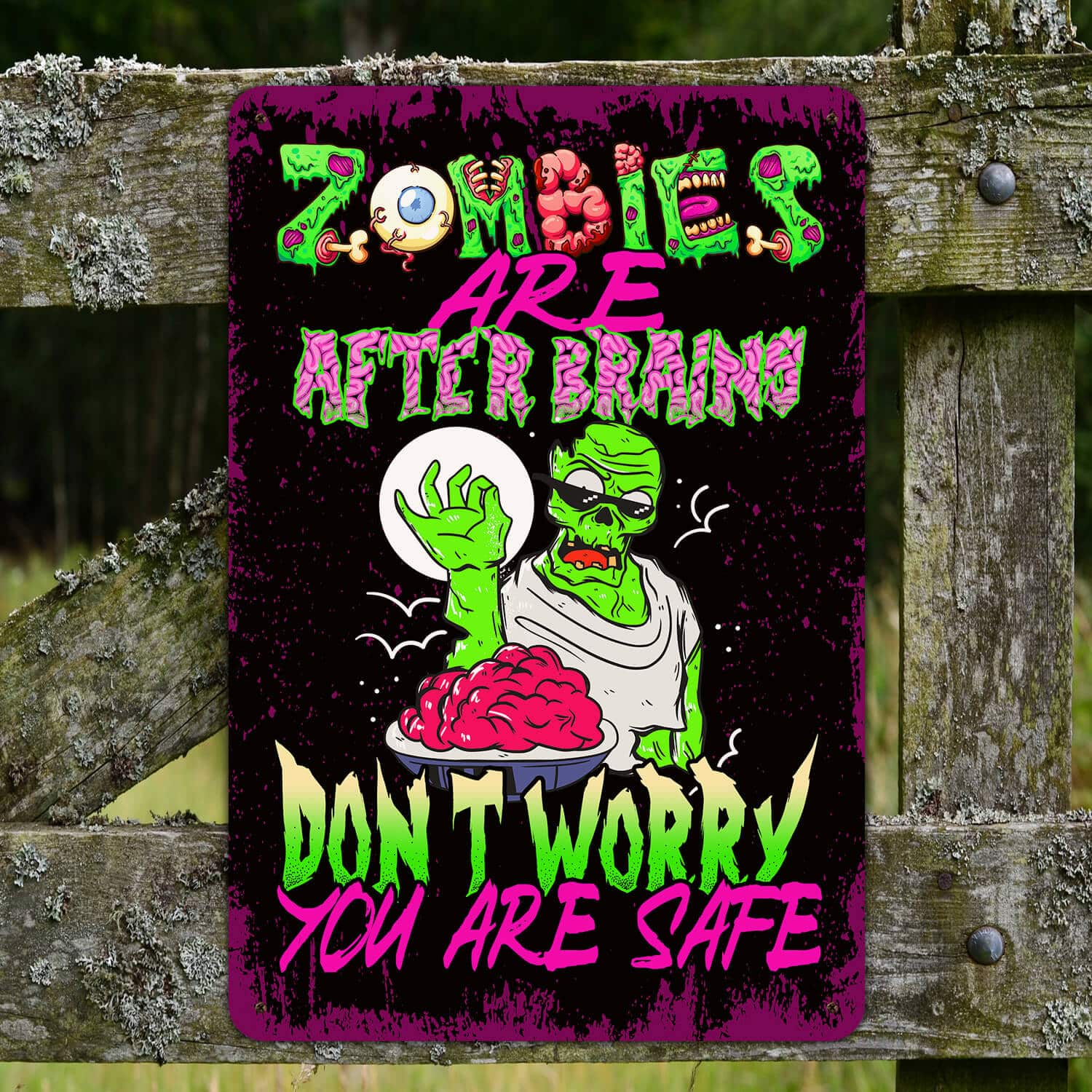 5TM. Zombie After Brains-Metal Metal Sign Mockup 4