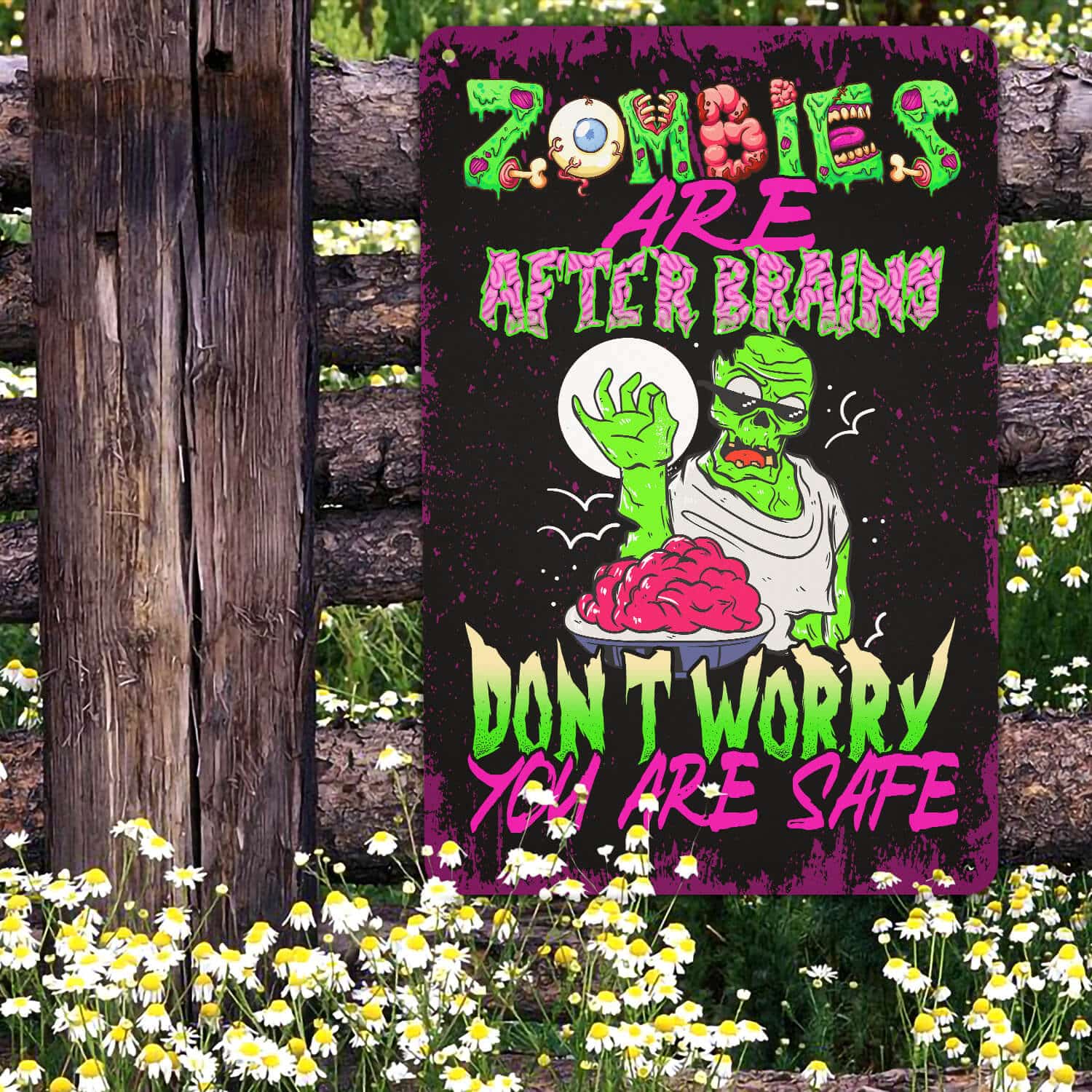 5TM. Zombie After Brains-Metal Metal Sign Mockup 10