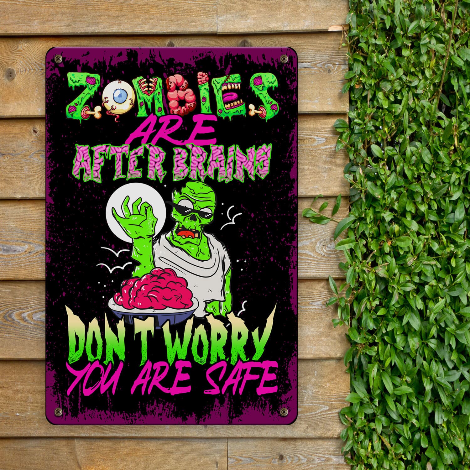 5TM. Zombie After Brains-Metal Metal Sign Mockup 11