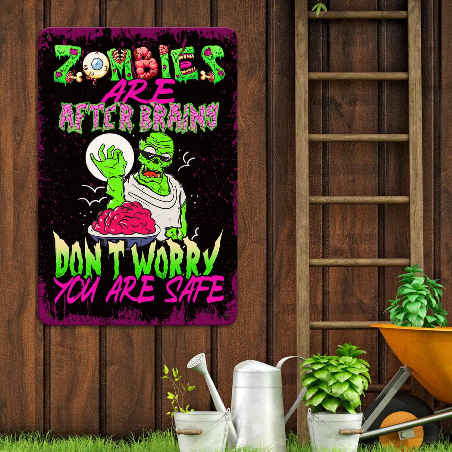 5TM. Zombie After Brains-Metal Metal Sign Mockup 12
