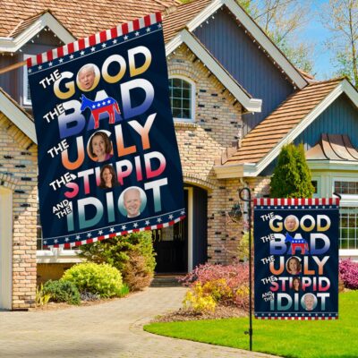 Alternative view of The Good The Bad The Ugly The Stupid And The Idiot Outdoor Garden Flag - House Flag - Wall Flag
