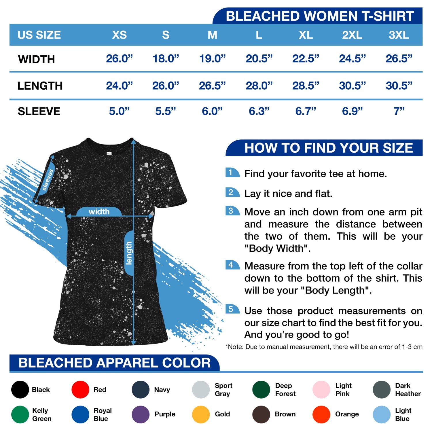 Bleached Women Tee Size Chart