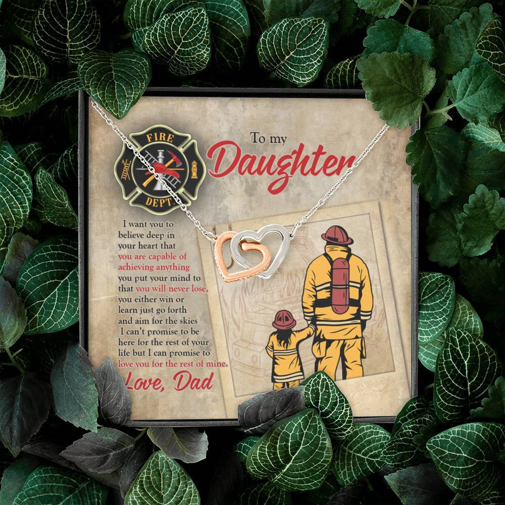 Firefighter To My Daughter I Want You To Believe Deep In Your Heart Interlocking Hearts Pendant Necklace