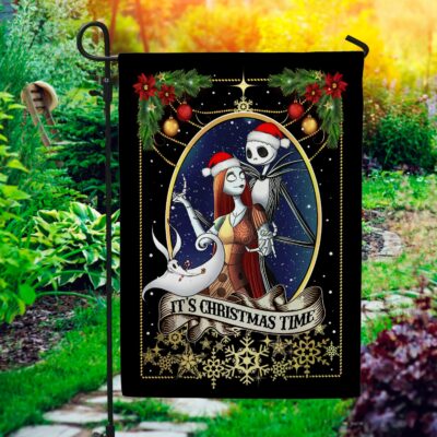 Jack Skellington and Sallie It's Christmas Time Decorative Garden Flag - Nightmare Christmas House Flag - Wall Flag