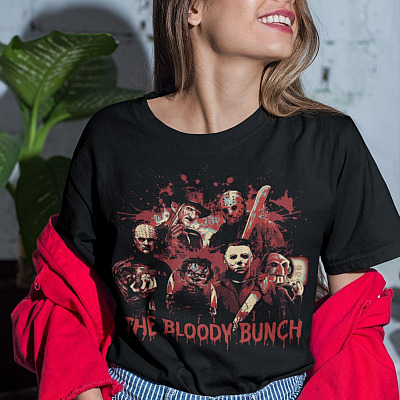 Alternative view of The Bloody Bunch Horror Movie Characters T-Shirt - Funny Halloween Shirt