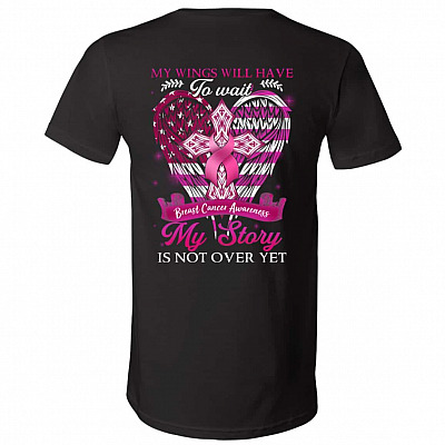 10VT. My Wings Will Have Breast Cancer, Black, V-Neck T-Shirt