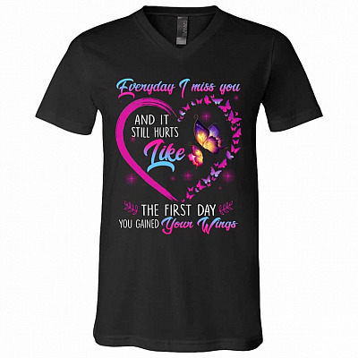 wings tee, Black, V-Neck T-Shirt