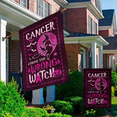 Alternative view of Cancer Choose the Wrong Witch Decorative Garden Flag-Halloween Breast Cancer Awareness House Flag-Pink Ribbon Wall Flag