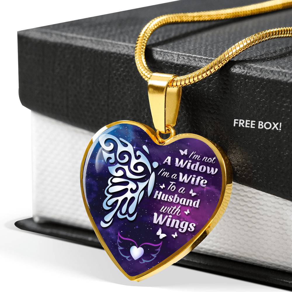 I'm Not A Widow I'm A Wife To A Husband With Butterfly Wings Heart Pendant Necklace - In Memory Of Husband Remembrance Necklace