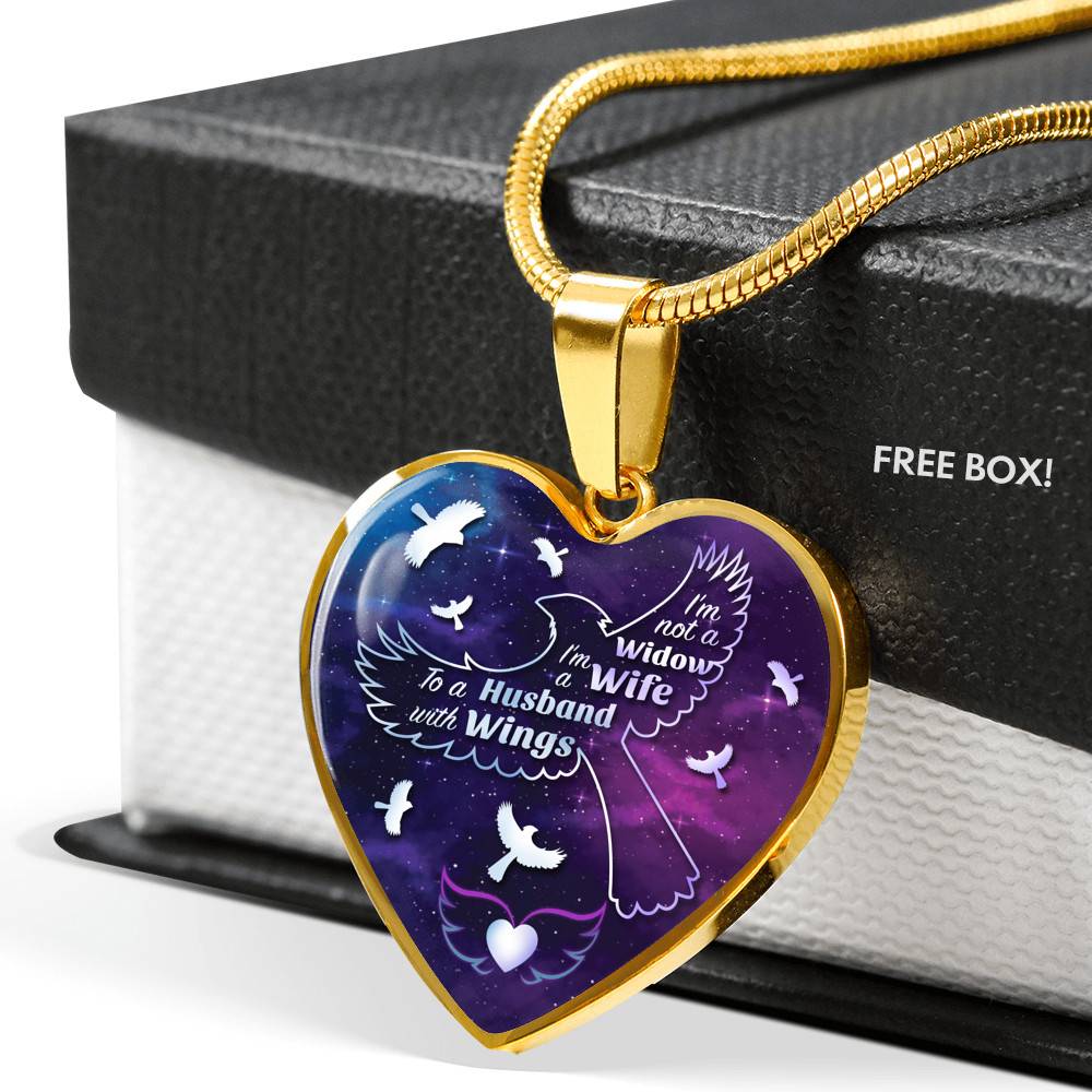 I'm Not A Widow I'm A Wife To A Husband With Cardinal Wings Heart Pendant Necklace - In Memory Of Husband Remembrance Necklace