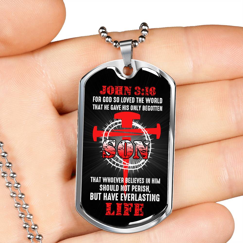 For God So Loved The World That He Gave His Only Begotten Son Dog Tag Pendant Necklace For God So Loved The World That He Gave His Only Begotten Son Dog Tag Pendant Necklace