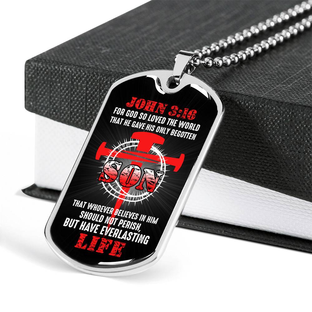 For God So Loved The World That He Gave His Only Begotten Son Dog Tag Pendant Necklace For God So Loved The World That He Gave His Only Begotten Son Dog Tag Pendant Necklace