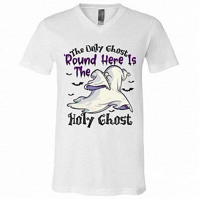 3Th. Holy Ghost(5), White, V-Neck T-Shirt