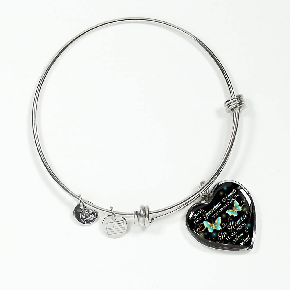 I Have Two Guardian Angels Watching Over Me In Heaven I Call Them Mom And Dad Butterfly Memorial Heart Pendant Necklace