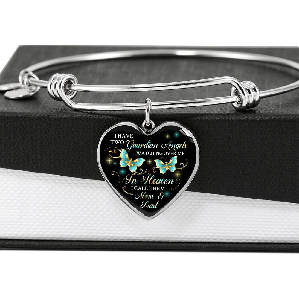 I Have Two Guardian Angels Watching Over Me In Heaven I Call Them Mom And Dad Butterfly Memorial Heart Pendant Necklace