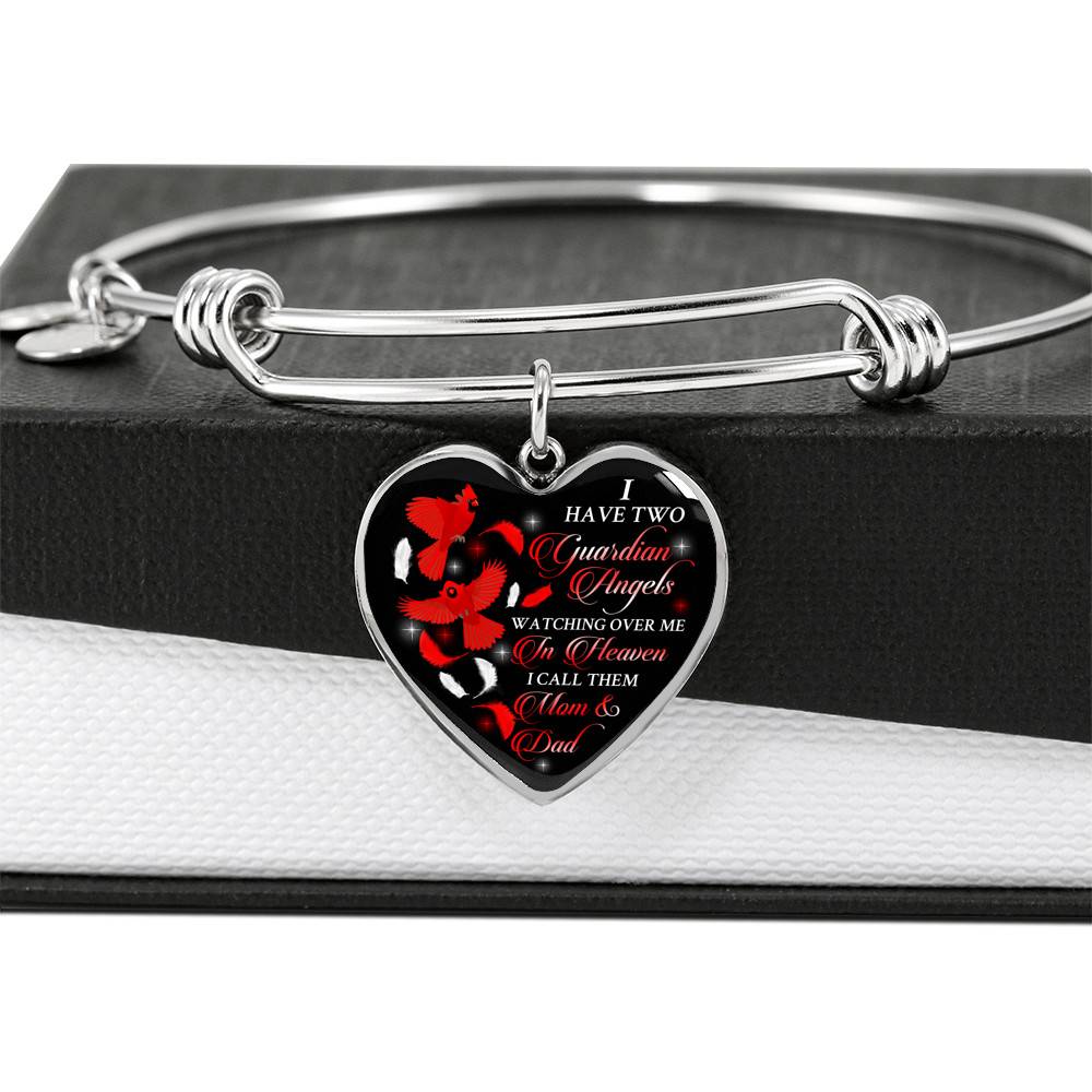 I Have Two Guardian Angels Watching Over Me In Heaven I Call Them Mom And Dad Cardinal Memorial Heart Pendant Necklace