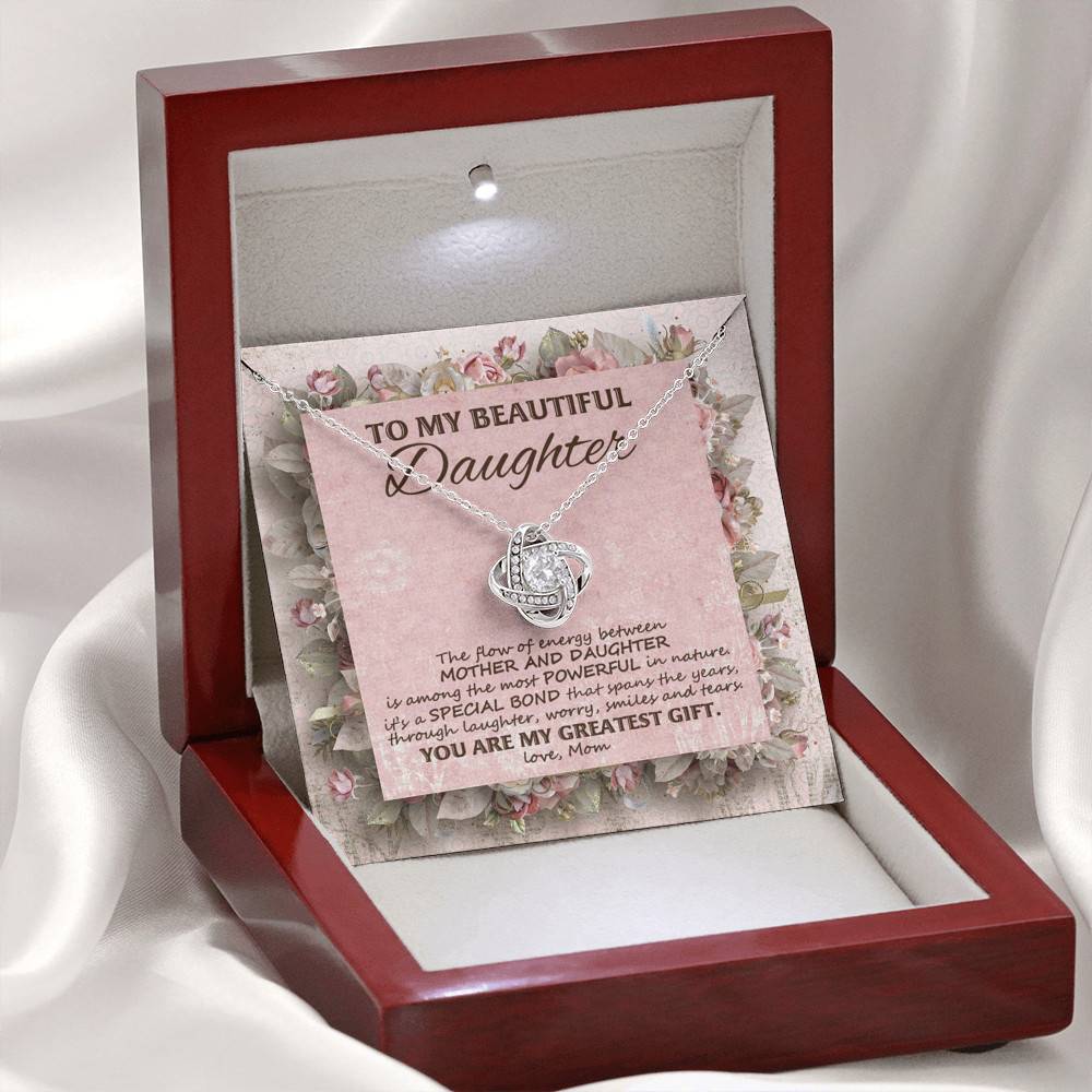 To My Beautiful Daughter You Are My Greatest Gift Love Knot Necklace - Mother Daughter Jewelry