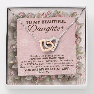 To My Beautiful Daughter You Are My Greatest Gift Interlocking Hearts Pendant Necklace - Mom Daughter Jewelry - Interlocking Hearts Necklace