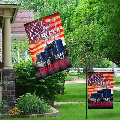Alternative view of God Bless All Truckers Decorative Garden Flag - House Flag - Wall Flag - Gift For Truck Drivers