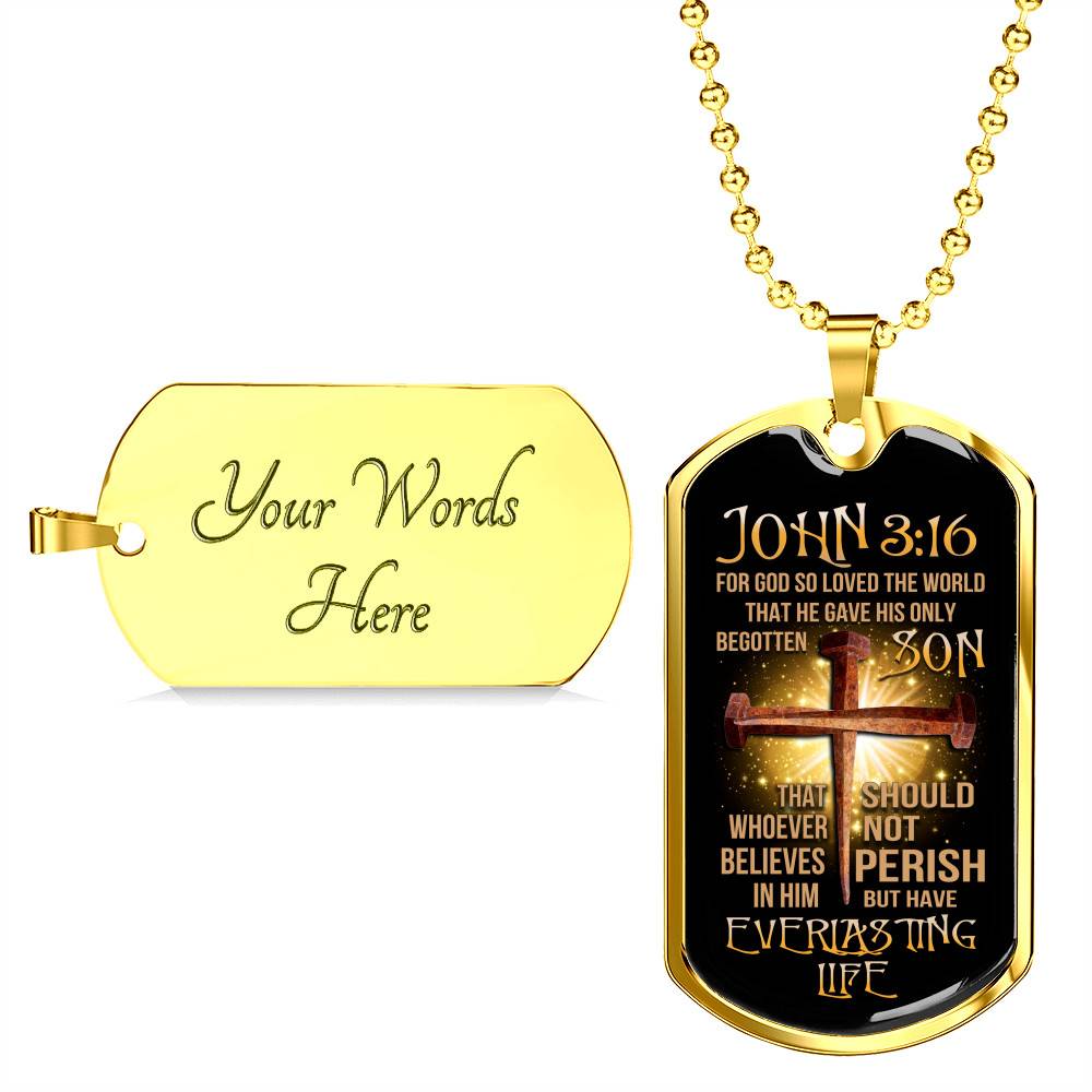 John 3:16 Bible Verse Scripture Christian Dog Tag Pendant Necklace