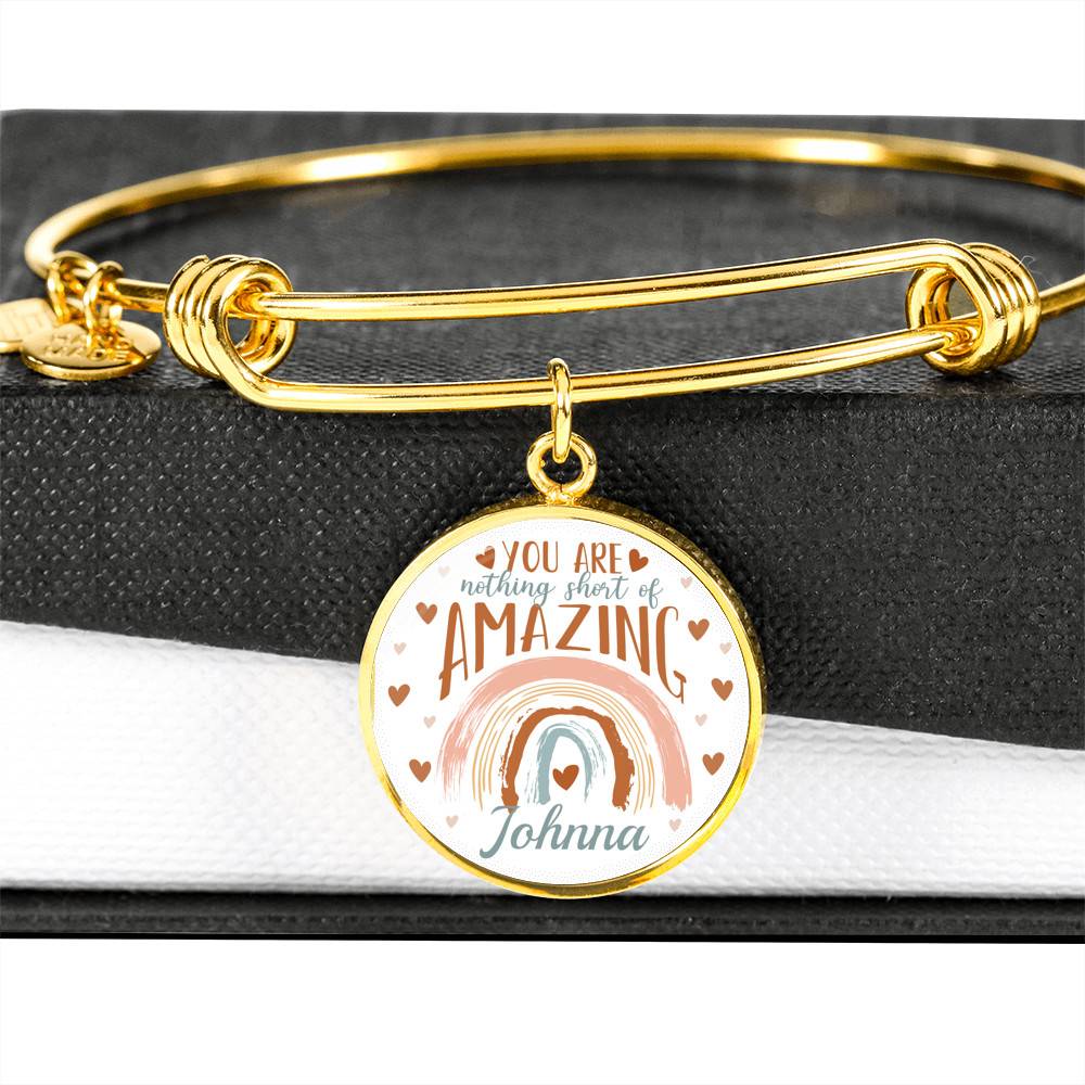 Personalized Name You Are Nothing Short of Amazing Rainbow Circle Pendant Necklace - Bangle