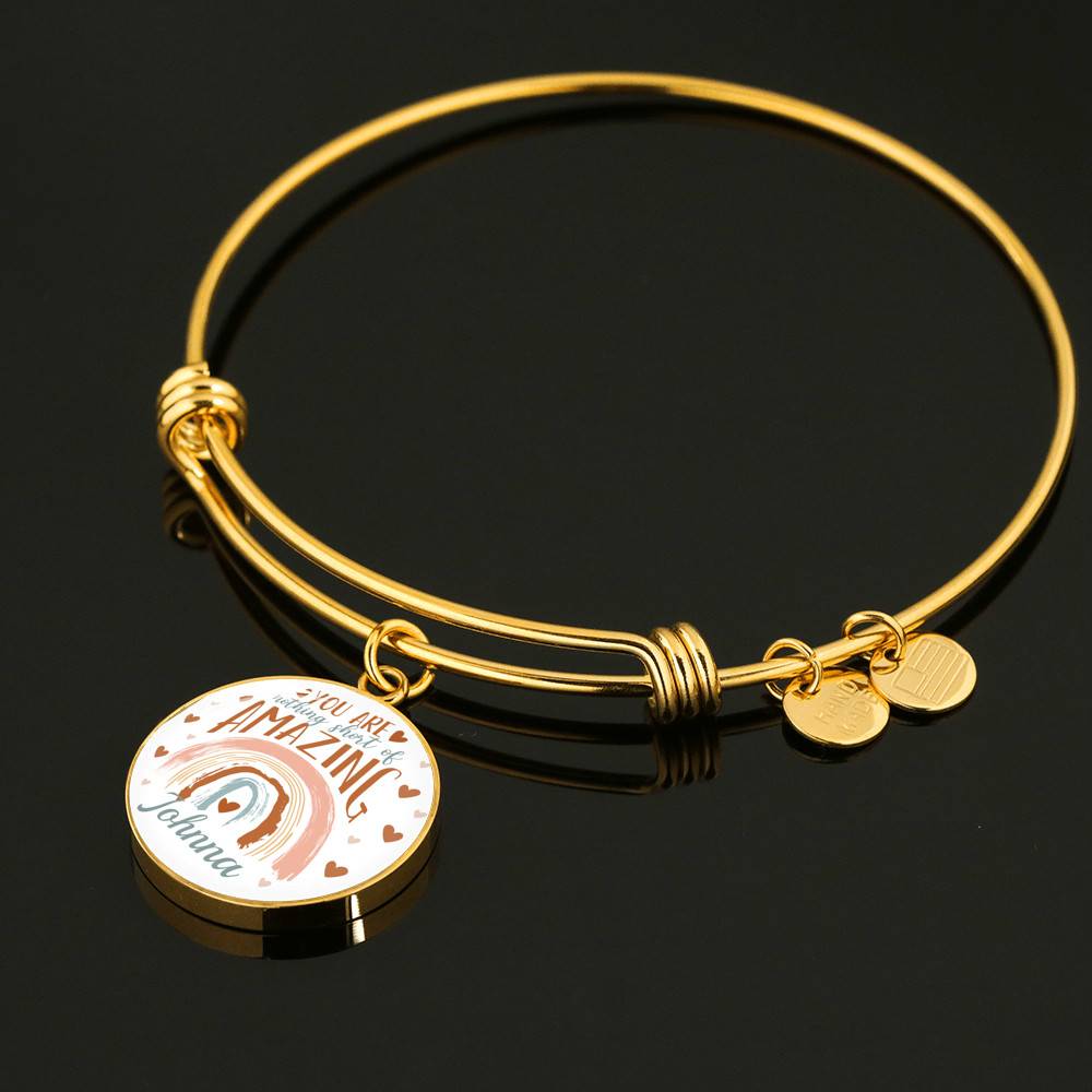 Personalized Name You Are Nothing Short of Amazing Rainbow Circle Pendant Necklace - Bangle