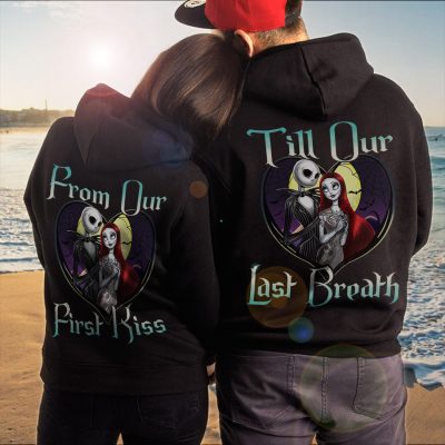 Alternative view of Till Our Last Breathe Jack And Sally Matching Couple Print On Back Hoodie - Sweatshirt - Long Sleeve