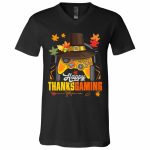 9Th. Happy Thanksgaming (6), Black, V-Neck T-Shirt 9Th. Happy Thanksgaming (6), Black, V-Neck T-Shirt