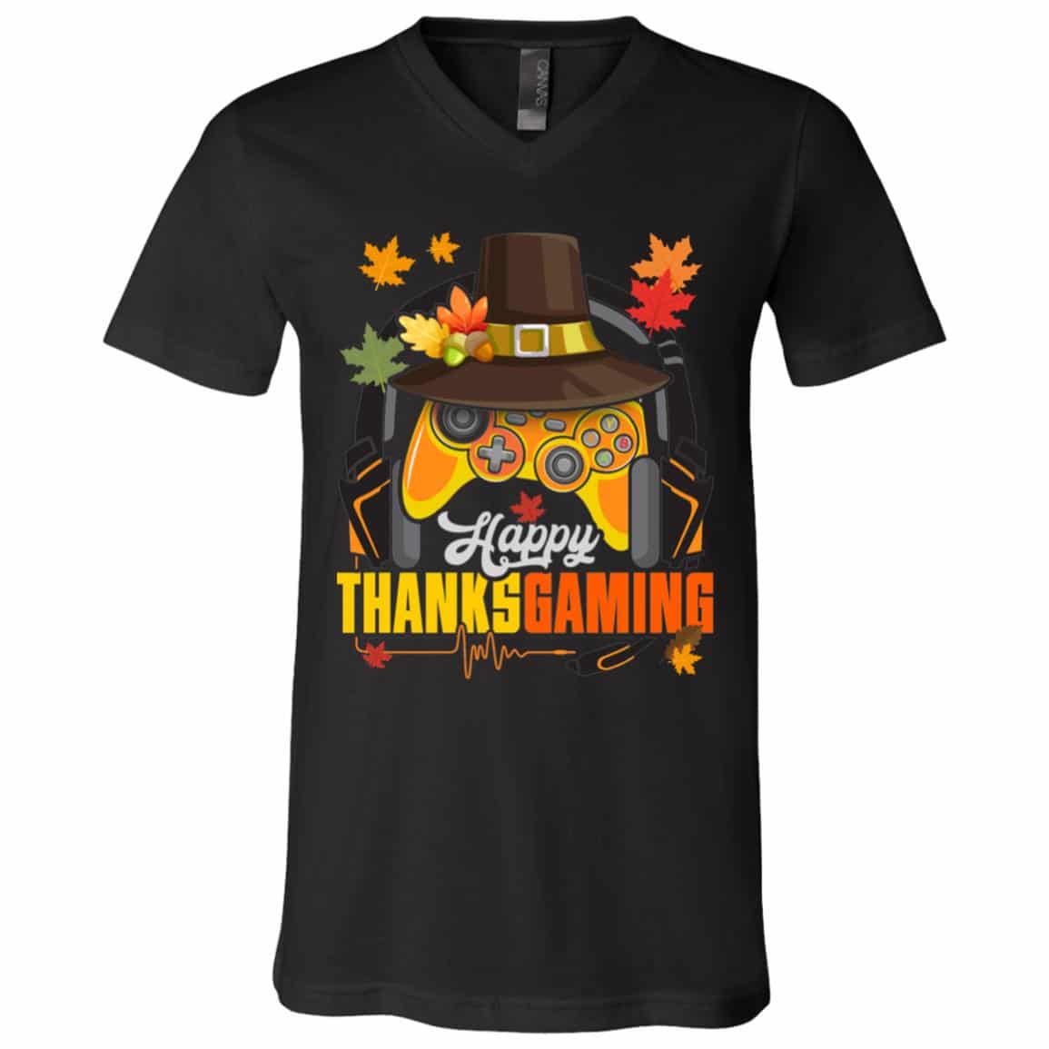 9Th. Happy Thanksgaming (6), Black, V-Neck T-Shirt 9Th. Happy Thanksgaming (6), Black, V-Neck T-Shirt