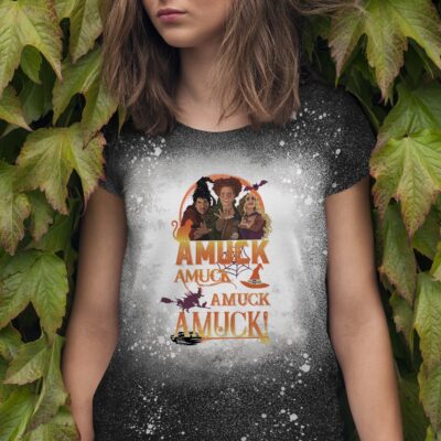 Amuck Amuck Sanderson Sisters Funny Sublimation Bleached T-Shirt - Hocus Pocus Bleach Shirt