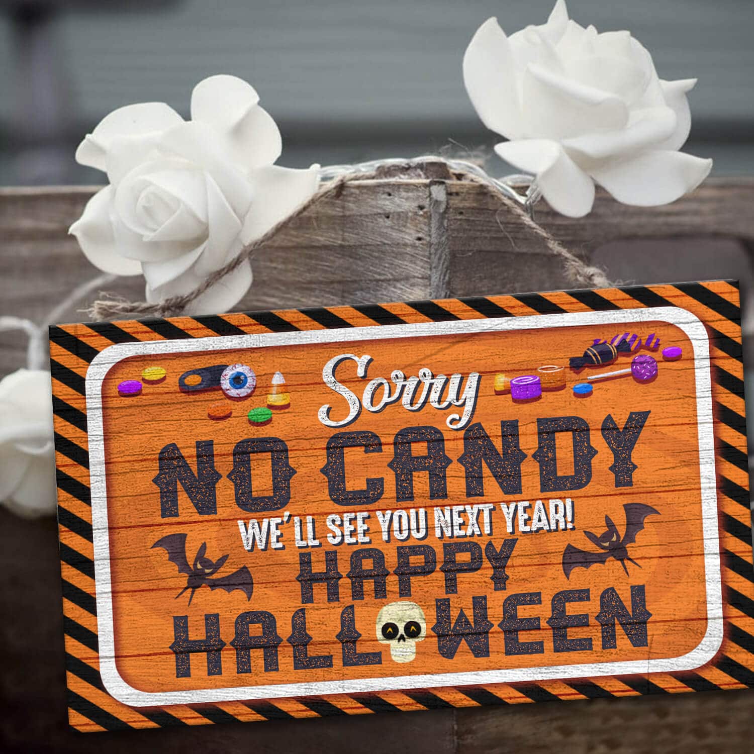 3TM. Sorry No Candy Halloween (doorsign) Mockup 3