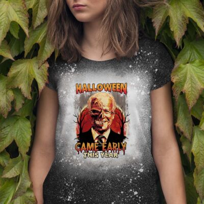 Funny Anti Biden Halloween Came Early This Year Sublimation Bleached T-Shirt - Biden Zombie Bleached Shirt