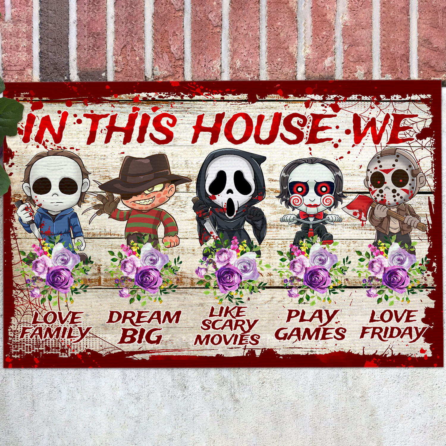 6VT. In This House Horror Doormat (2) Doormat Mockup 12