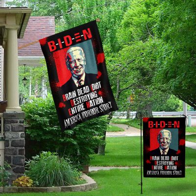 Alternative view of Biden Brain Dead Idiot Destroying Entire Nation Outdoor House Flag - Funny Biden Halloween Home Garden Flag