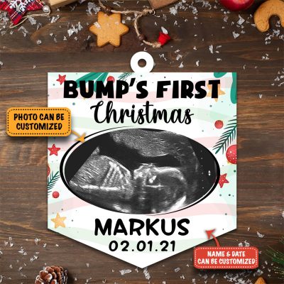 Alternative view of Bump's First Christmas Ornament Photo Personalized 1st Christmas Gifts Decorative Custom Shaped Wooden Christmas Ornament