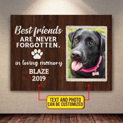Personalized Photo Dog Memorial Best Friend Are Never Forgotten Gallery Wrapped Canvas Print - Home Decor Wall Art - Poster